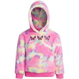 Betsey Johnson Girl's Pink Tie Dye Faux Fur Fleece Jacket, Size M